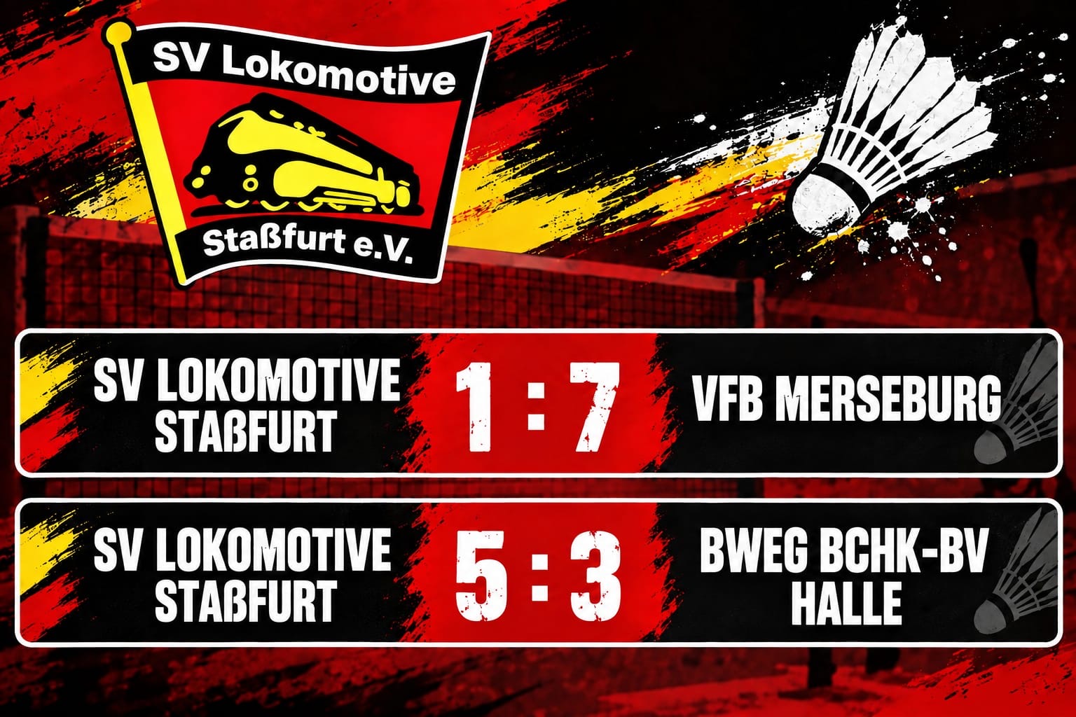 Die Badmintonmannschaft des SV Lok Staßfurt beim Punktspieltag