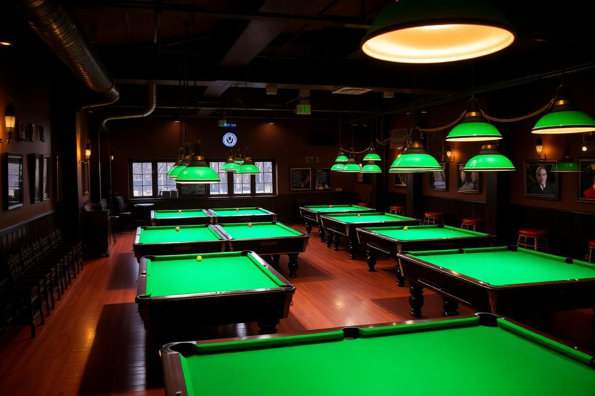 Poolbillard-Halle bei Nacht